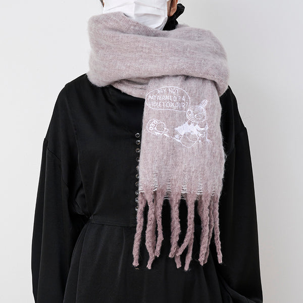 child woman ベロアカラフル刺繍 マフラー ブラック child woman