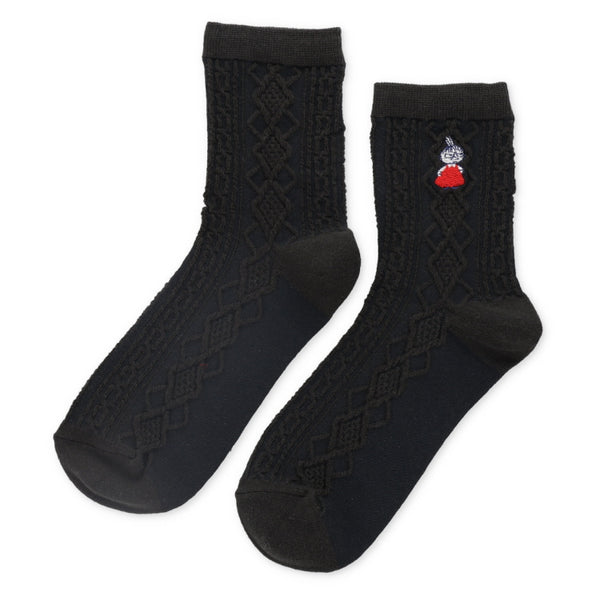 リンクス風ロークルーソックス（リトルミイ刺しゅう/チャコール