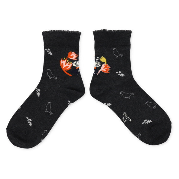 ロークルーソックス（リトルミイ刺繍/花/チャコール）MNL663277-002