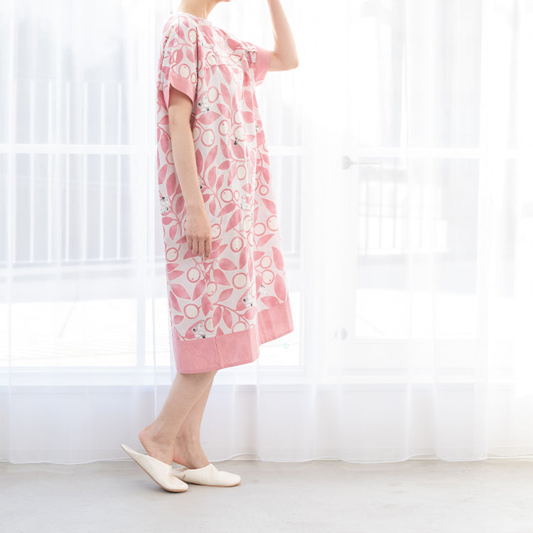 Crepe Print Dress M (Leaf/Pink) MOR103-42111