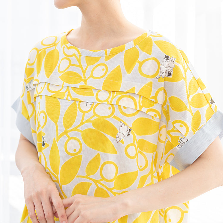 绉纱印花连衣裙 M（树叶/黄色）MOR103-42111