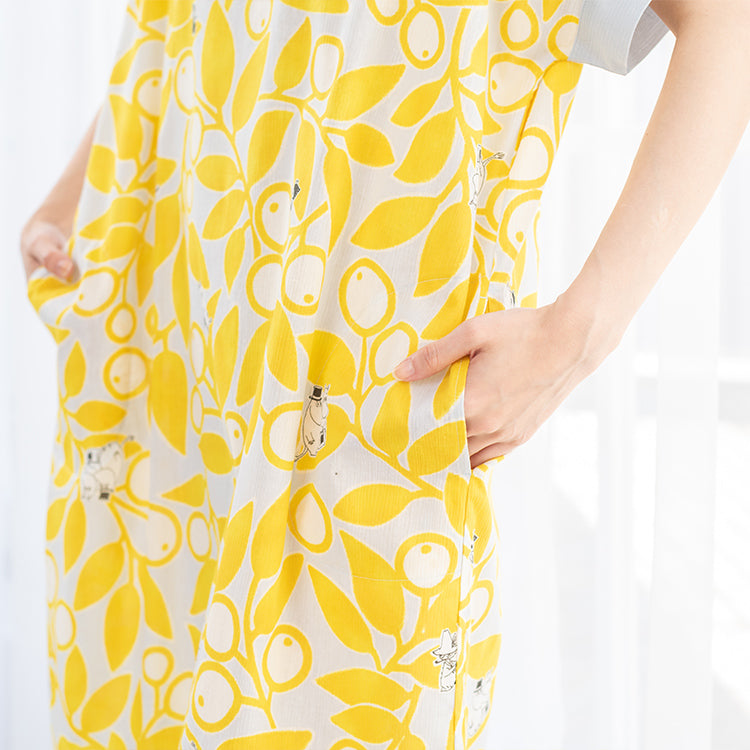 绉纱印花连衣裙 M（树叶/黄色）MOR103-42111