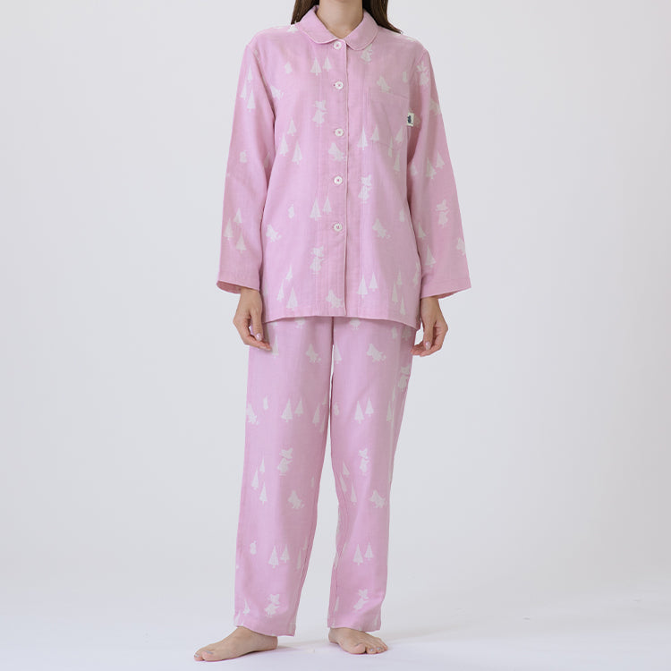 【Amour×MOOMIN】二重ガーゼジャカードパジャマMサイズ 上下セット（シルエット/ピンク）MOP112-43100