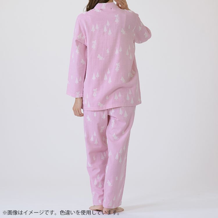 【Amour×MOOMIN】二重ガーゼジャカードパジャマMサイズ 上下セット（シルエット/サックス）MOP112-43100