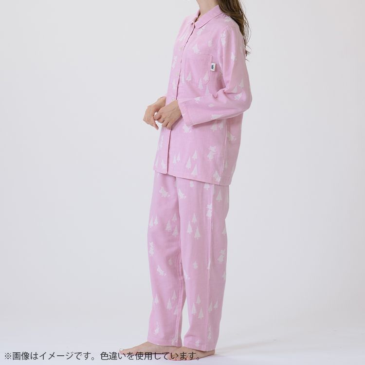 【Amour×MOOMIN】二重ガーゼジャカードパジャマMサイズ 上下セット（シルエット/サックス）MOP112-43100
