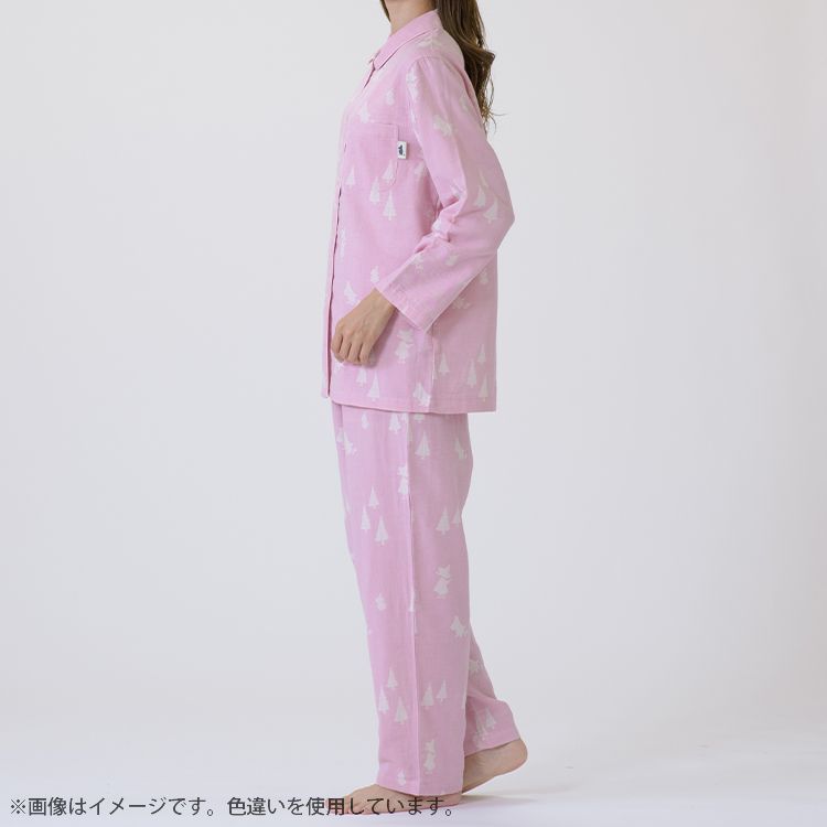 【Amour×MOOMIN】二重ガーゼジャカードパジャマMサイズ 上下セット（シルエット/サックス）MOP112-43100