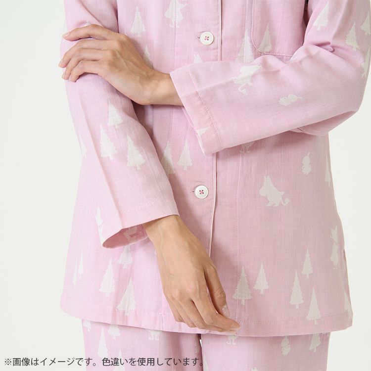 【Amour×MOOMIN】二重ガーゼジャカードパジャマMサイズ 上下セット（シルエット/サックス）MOP112-43100