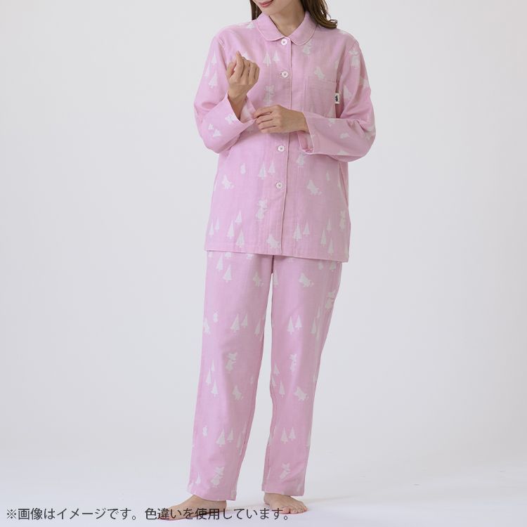 【Amour×MOOMIN】二重ガーゼジャカードパジャマMサイズ 上下セット（シルエット/サックス）MOP112-43100