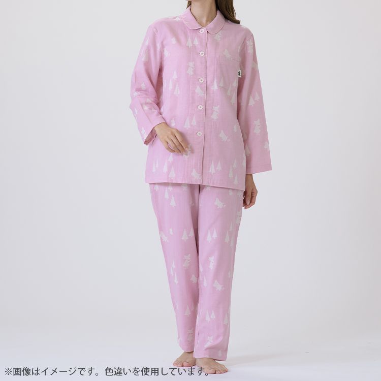 【Amour×MOOMIN】二重ガーゼジャカードパジャマMサイズ 上下セット（シルエット/サックス）MOP112-43100