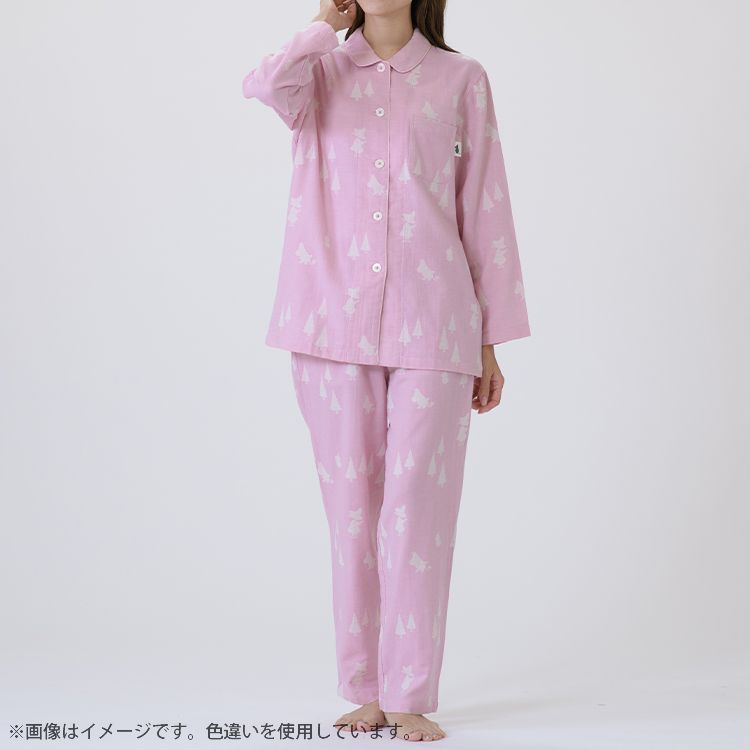 【Amour×MOOMIN】二重ガーゼジャカードパジャマMサイズ 上下セット（シルエット/サックス）MOP112-43100