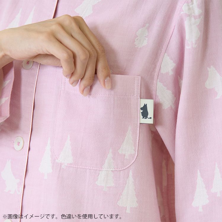 【Amour×MOOMIN】二重ガーゼジャカードパジャマMサイズ 上下セット（シルエット/サックス）MOP112-43100