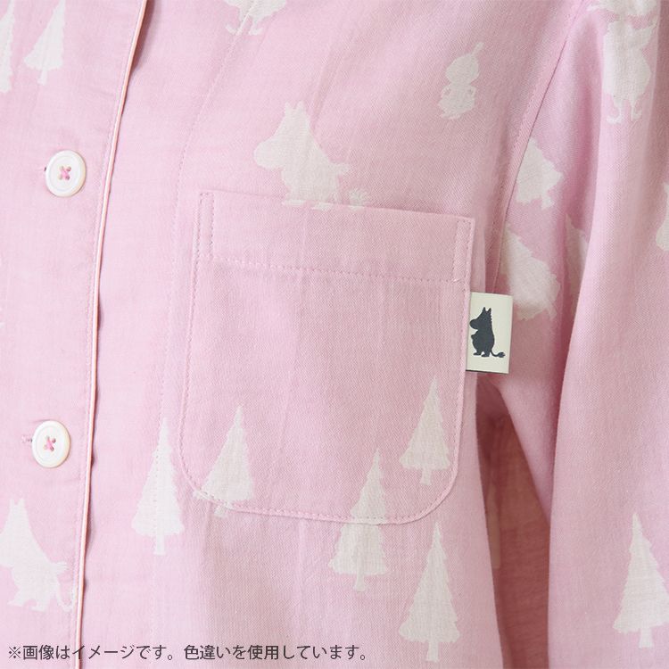 【Amour×MOOMIN】二重ガーゼジャカードパジャマMサイズ 上下セット（シルエット/サックス）MOP112-43100