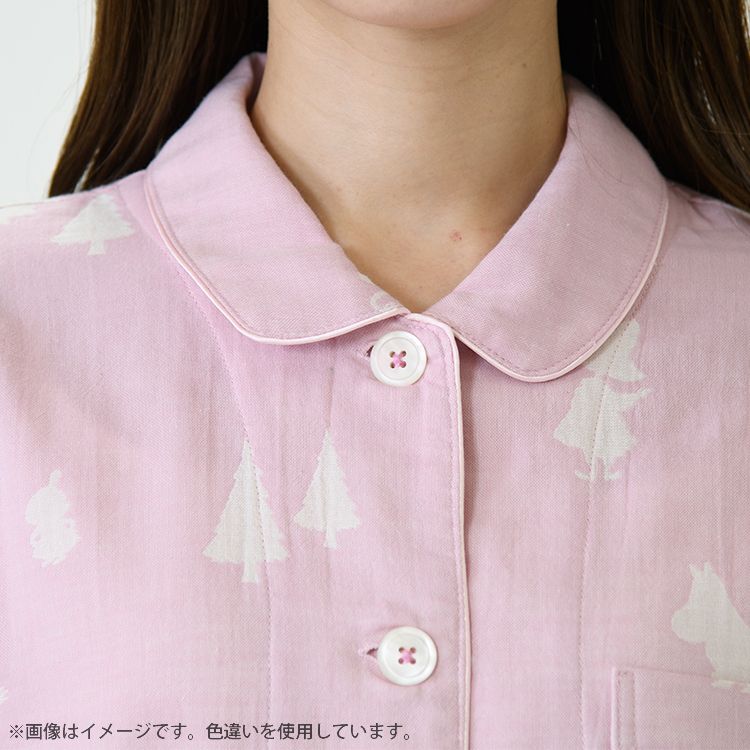 【Amour×MOOMIN】二重ガーゼジャカードパジャマMサイズ 上下セット（シルエット/サックス）MOP112-43100