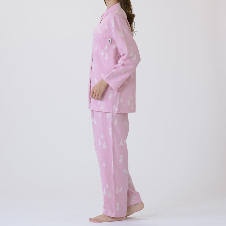 【Amour×MOOMIN】二重ガーゼジャカードパジャマMサイズ 上下セット（シルエット/ピンク）MOP112-43100