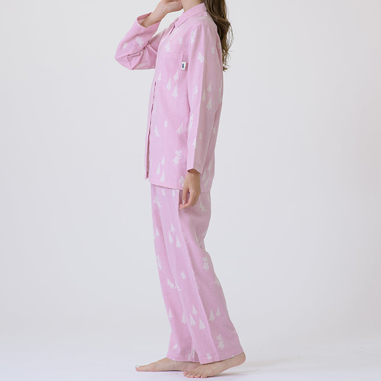【Amour×MOOMIN】二重ガーゼジャカードパジャマMサイズ 上下セット（シルエット/ピンク）MOP112-43100