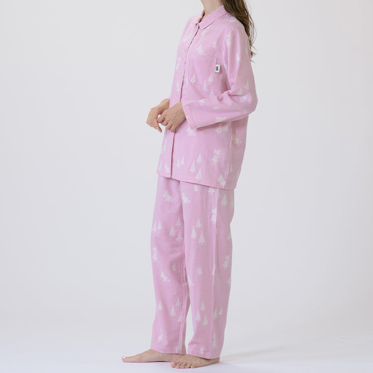 【Amour×MOOMIN】二重ガーゼジャカードパジャマMサイズ 上下セット（シルエット/ピンク）MOP112-43100
