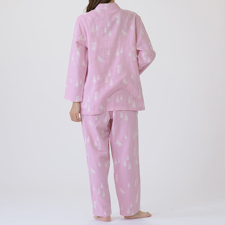 【Amour×MOOMIN】二重ガーゼジャカードパジャマMサイズ 上下セット（シルエット/ピンク）MOP112-43100