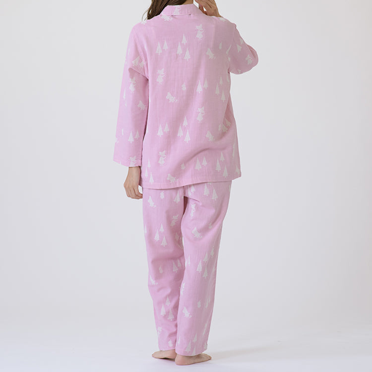 【Amour×MOOMIN】二重ガーゼジャカードパジャマMサイズ 上下セット（シルエット/ピンク）MOP112-43100