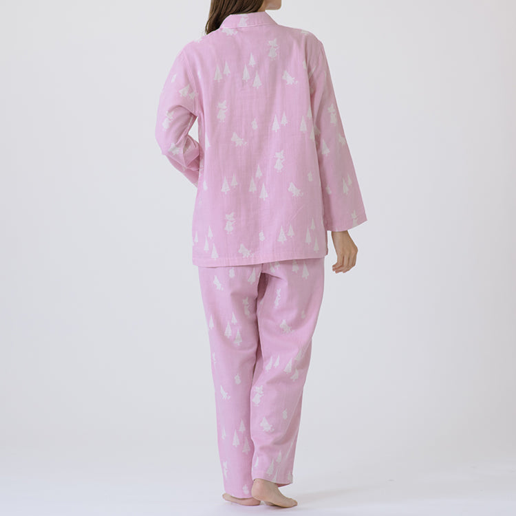 【Amour×MOOMIN】二重ガーゼジャカードパジャマMサイズ 上下セット（シルエット/ピンク）MOP112-43100
