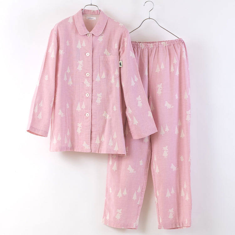 【Amour×MOOMIN】二重ガーゼジャカードパジャマMサイズ 上下セット（シルエット/ピンク）MOP112-43100