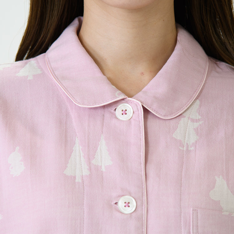 【Amour×MOOMIN】二重ガーゼジャカードパジャマMサイズ 上下セット（シルエット/ピンク）MOP112-43100