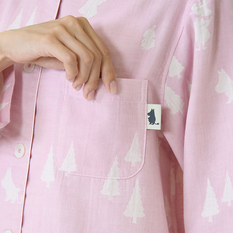 【Amour×MOOMIN】二重ガーゼジャカードパジャマMサイズ 上下セット（シルエット/ピンク）MOP112-43100