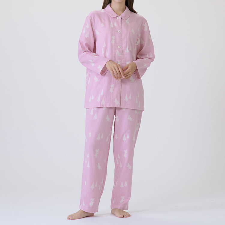 【Amour×MOOMIN】二重ガーゼジャカードパジャマMサイズ 上下セット（シルエット/ピンク）MOP112-43100