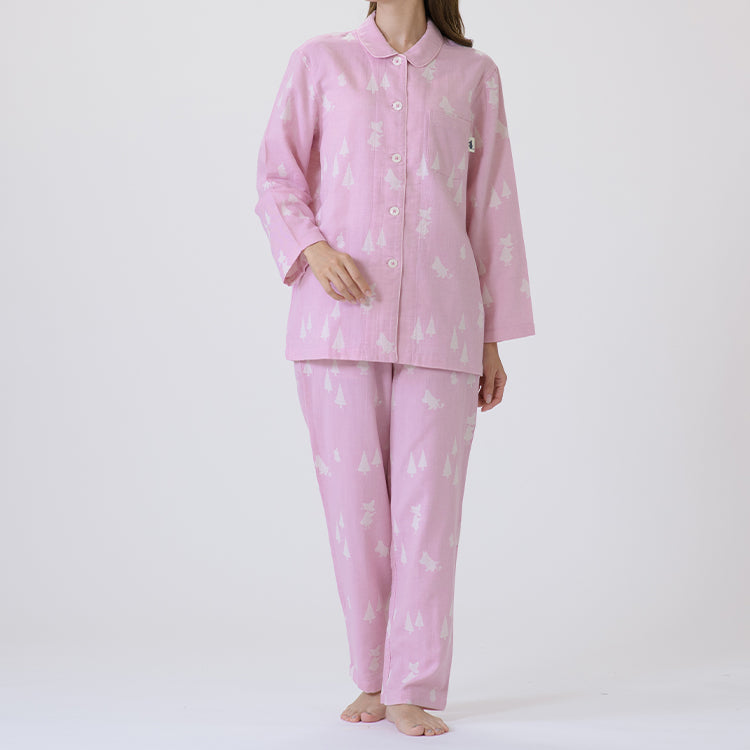 【Amour×MOOMIN】二重ガーゼジャカードパジャマMサイズ 上下セット（シルエット/ピンク）MOP112-43100