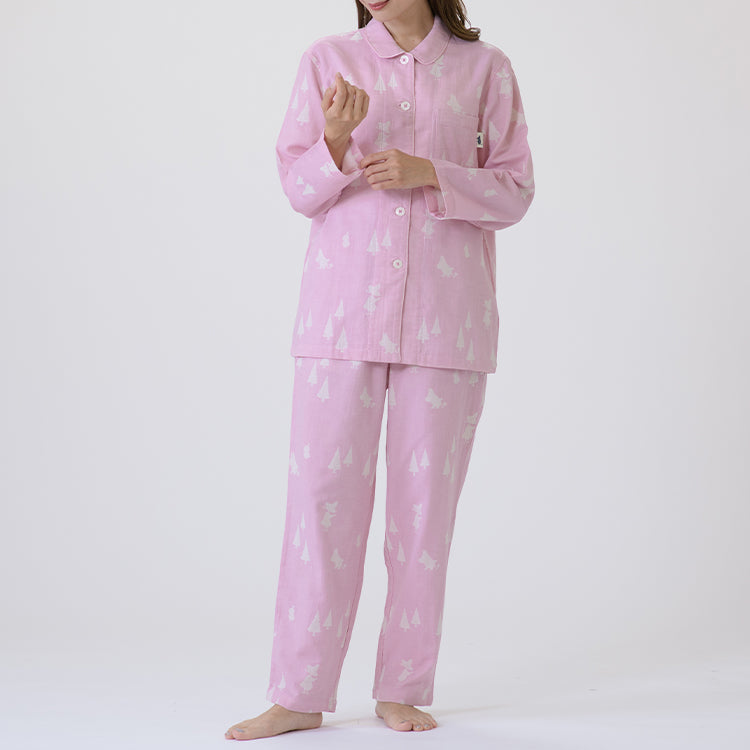 【Amour×MOOMIN】二重ガーゼジャカードパジャマMサイズ 上下セット（シルエット/ピンク）MOP112-43100