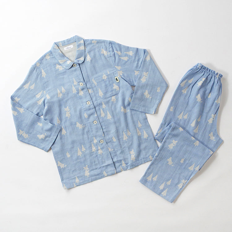 【Amour×MOOMIN】二重ガーゼジャカードパジャマMサイズ 上下セット（シルエット/サックス）MOP112-43100