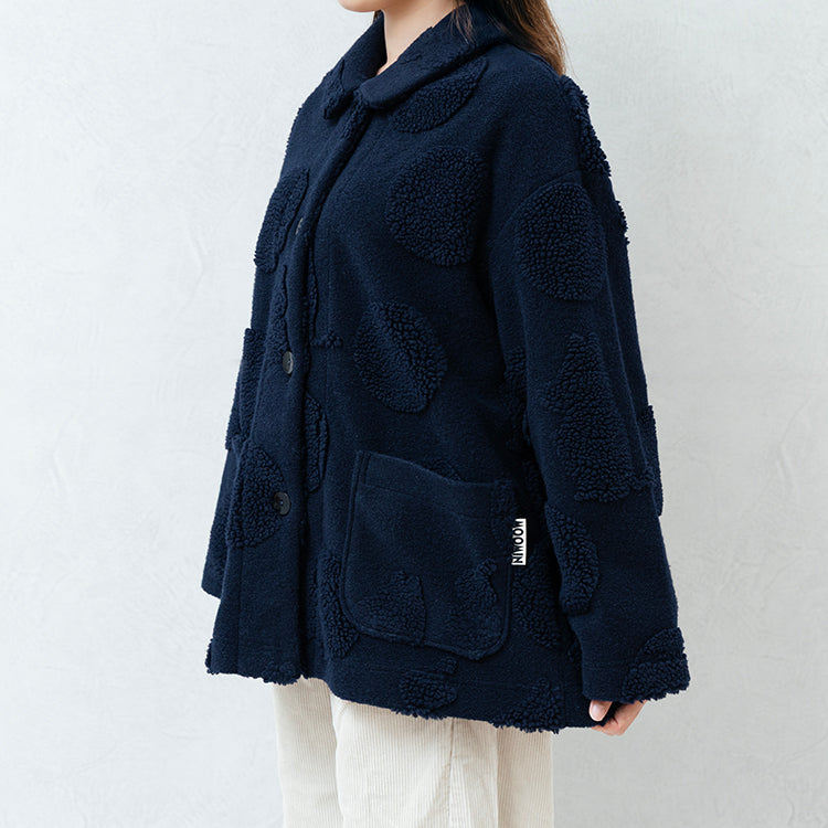 【Amour × MOOMIN】フリースジャガードガウン（ネイビー）MOR135-54240