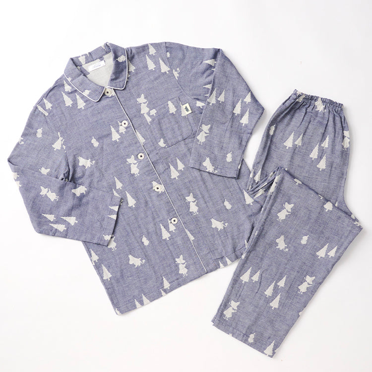 【Amour×MOOMIN】二重ガーゼジャカードパジャマMサイズ 上下セット（シルエット/ネイビー）MOP112-43100