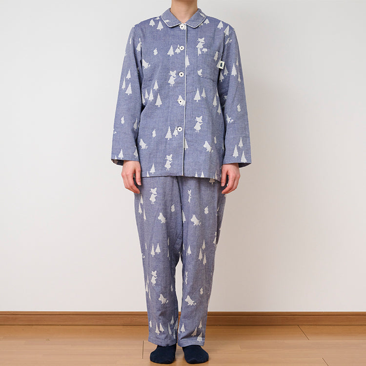 【Amour×MOOMIN】二重ガーゼジャカードパジャマMサイズ 上下セット（シルエット/ネイビー）MOP112-43100