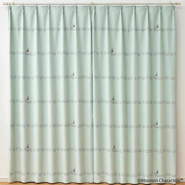 ドレープカーテン135cm丈1枚（ニョロニョロボーダー/ライトブルー）A1042＜取り寄せ品＞