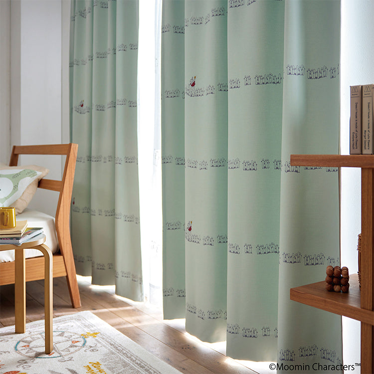 ドレープカーテン135cm丈1枚（ニョロニョロボーダー/ライトブルー）A1042＜取り寄せ品＞