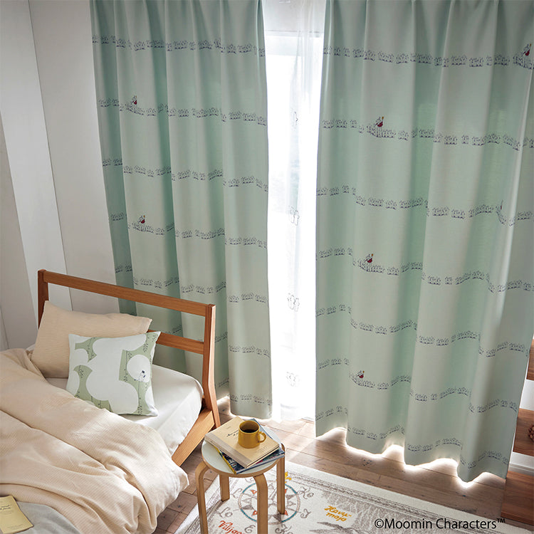 ドレープカーテン178cm丈1枚（ニョロニョロボーダー/ライトブルー）A1042＜取り寄せ品＞