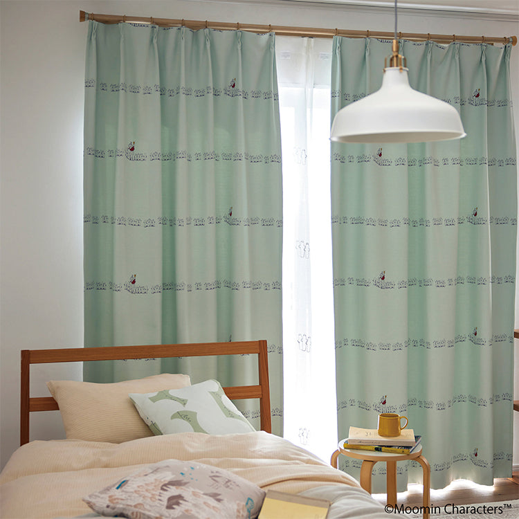 ドレープカーテン178cm丈1枚（ニョロニョロボーダー/ライトブルー）A1042＜取り寄せ品＞