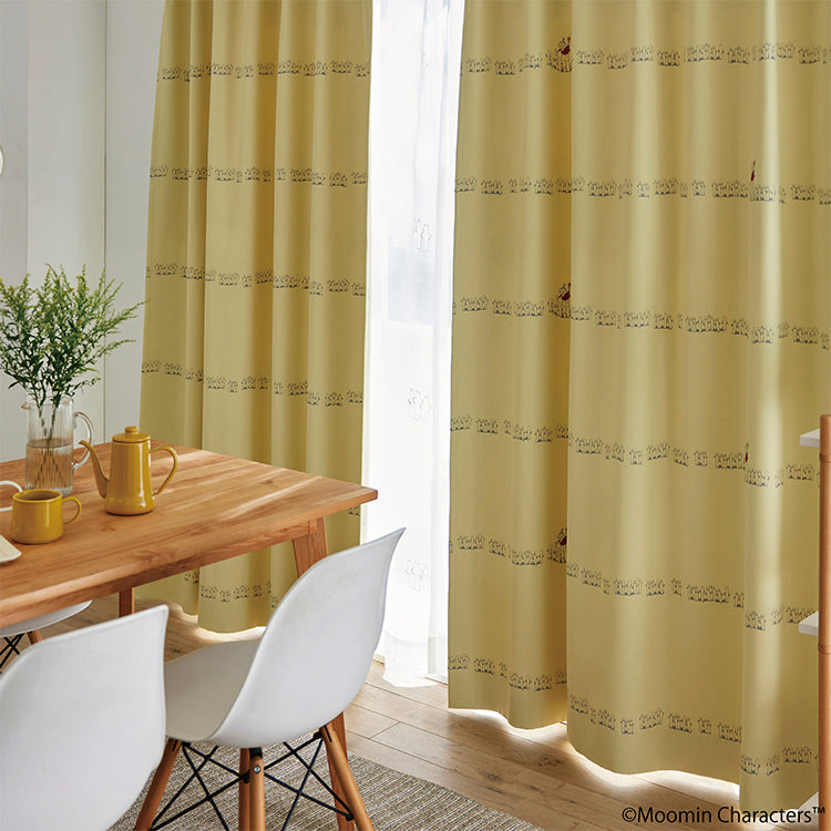 ドレープカーテン135cm丈1枚（ニョロニョロボーダー/イエロー）A1043＜取り寄せ品＞