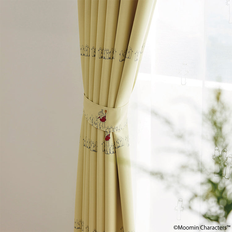 ドレープカーテン135cm丈1枚（ニョロニョロボーダー/イエロー）A1043＜取り寄せ品＞