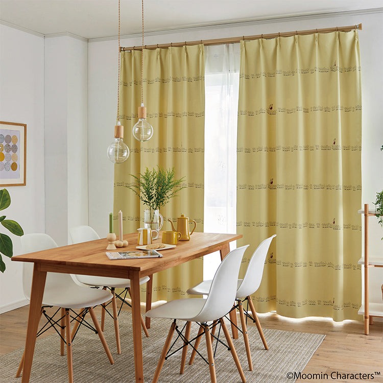 ドレープカーテン178cm丈1枚（ニョロニョロボーダー/イエロー）A1043＜取り寄せ品＞