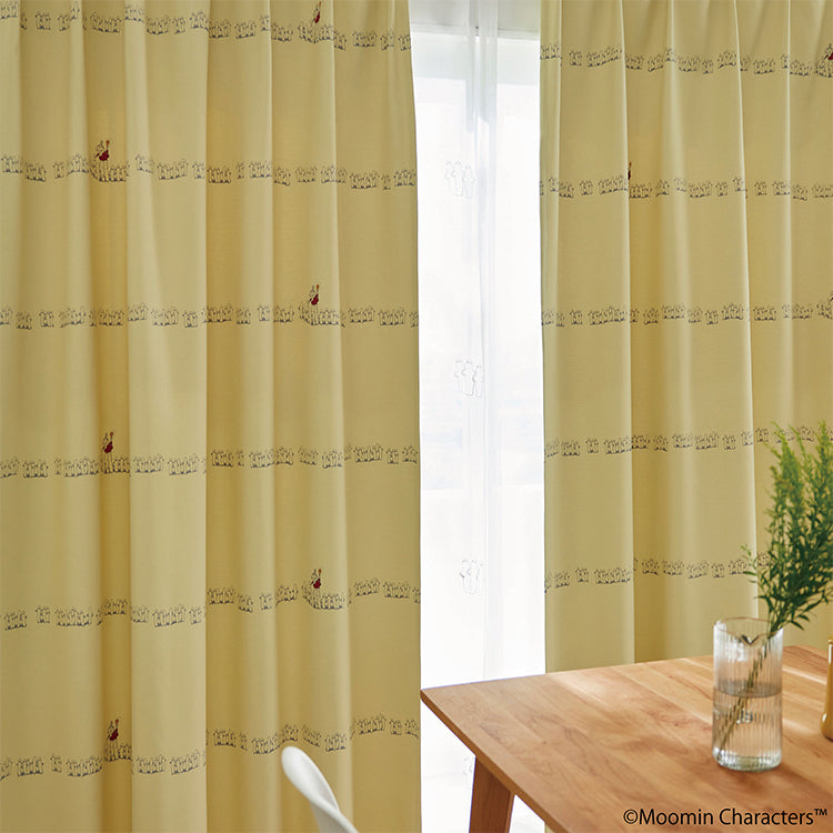 ドレープカーテン178cm丈1枚（ニョロニョロボーダー/イエロー）A1043＜取り寄せ品＞