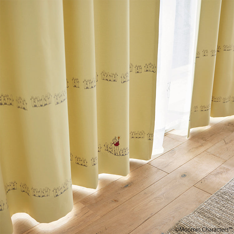 ドレープカーテン178cm丈1枚（ニョロニョロボーダー/イエロー）A1043＜取り寄せ品＞