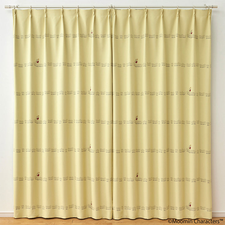 ドレープカーテン200cm丈1枚（ニョロニョロボーダー/イエロー）A1043＜取り寄せ品＞