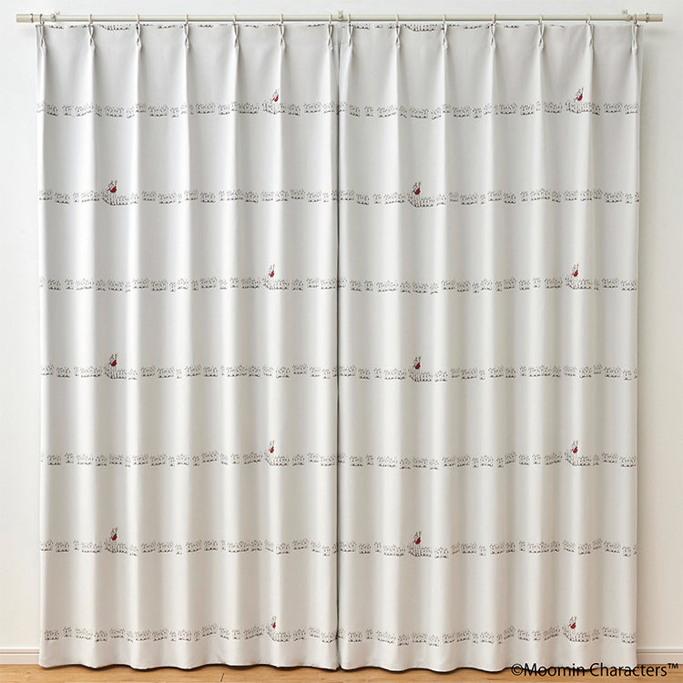 ドレープカーテン135cm丈1枚（ニョロニョロボーダー/アイボリー）A1044＜取り寄せ品＞