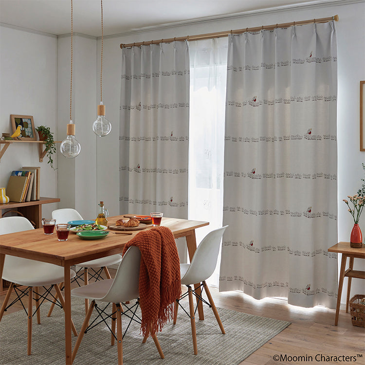 ドレープカーテン135cm丈1枚（ニョロニョロボーダー/アイボリー）A1044＜取り寄せ品＞