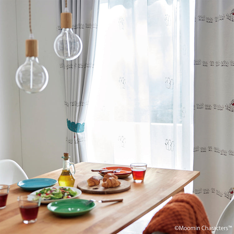 ドレープカーテン178cm丈1枚（ニョロニョロボーダー/アイボリー）A1044＜取り寄せ品＞