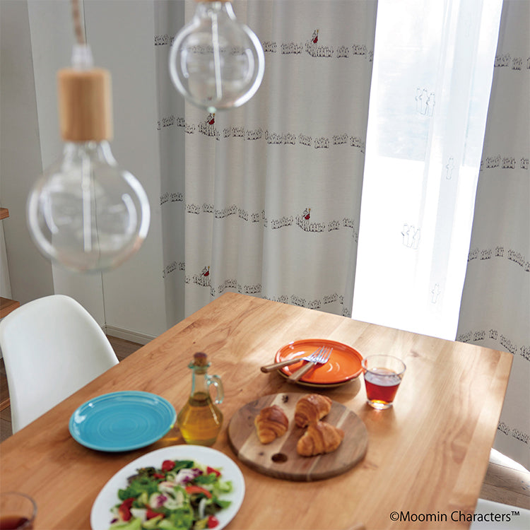 ドレープカーテン200cm丈1枚（ニョロニョロボーダー/アイボリー）A1044＜取り寄せ品＞