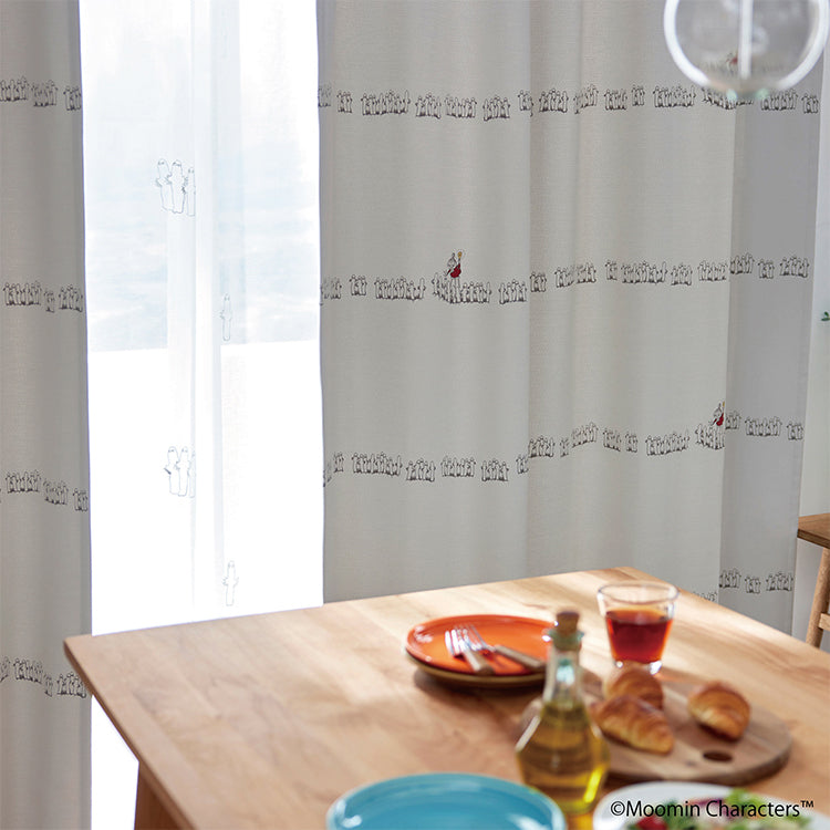 ドレープカーテン200cm丈1枚（ニョロニョロボーダー/アイボリー）A1044＜取り寄せ品＞