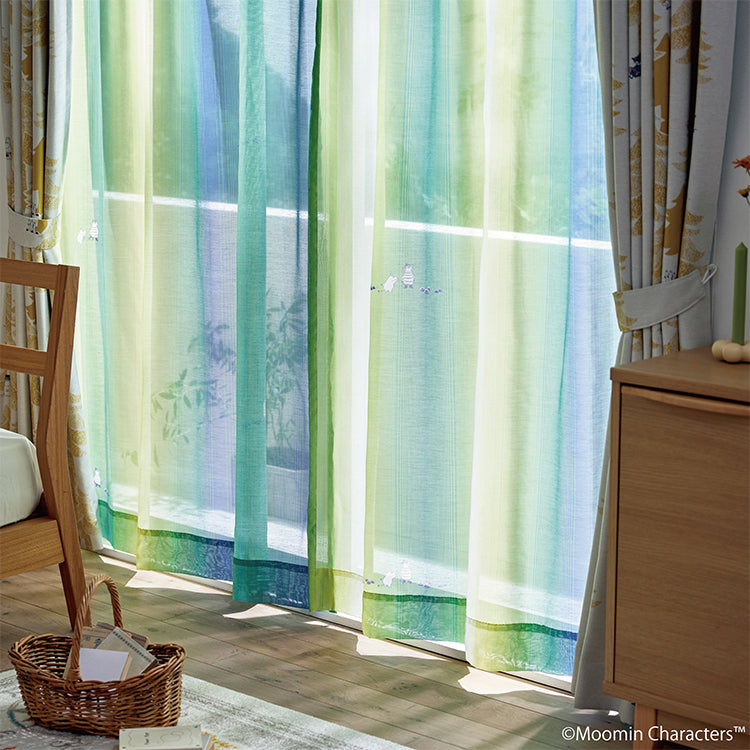 レースカーテン133cm丈1枚（オーロラボイル/ブルーグリーン）A1047＜取り寄せ品＞