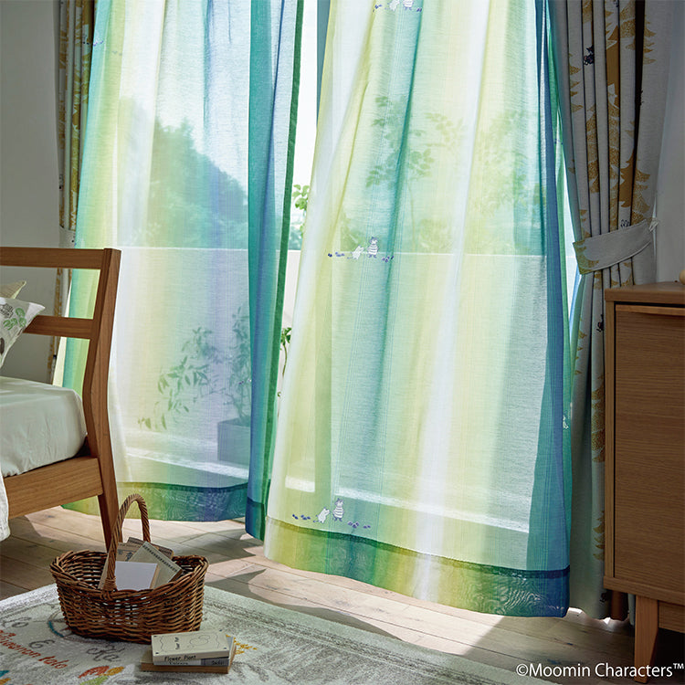 レースカーテン198cm丈1枚（オーロラボイル/ブルーグリーン）A1047＜取り寄せ品＞